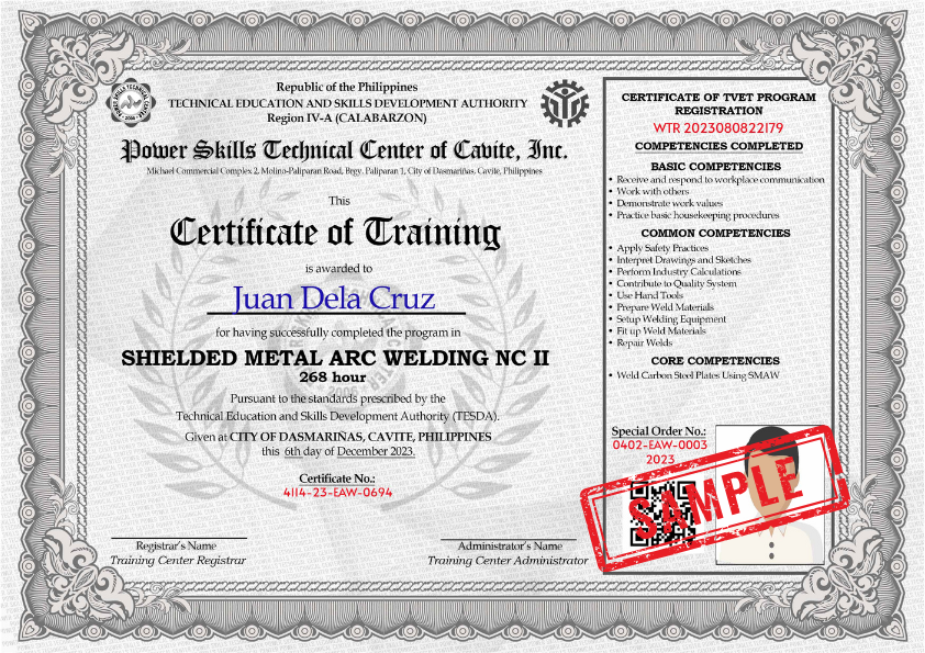 SMAW NCII Certificate